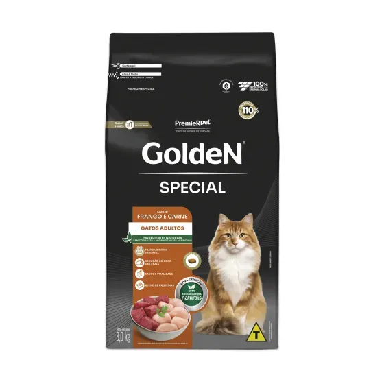 Ração Golden Special Gatos Adultos Frango e Carne 3 kg